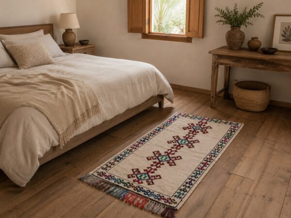 Zarbiya Babar Algérie – Tapis berbère écru multicolore