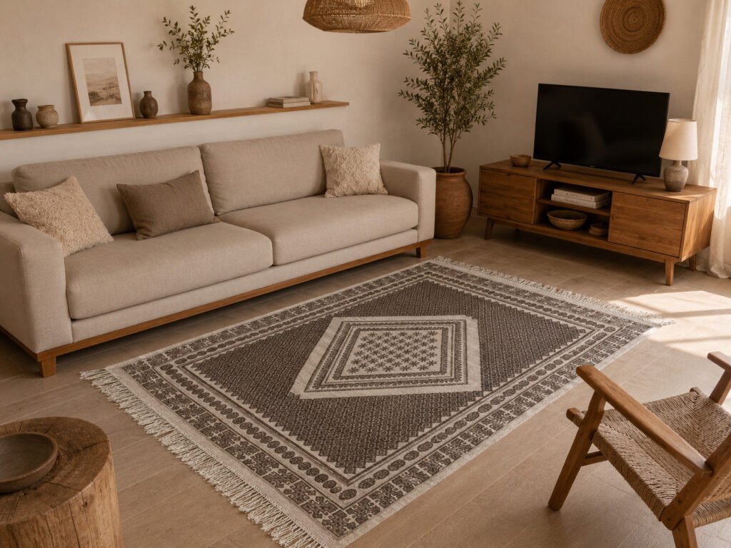 Tapis berbère de babar Algérie-Draga blanc et marron