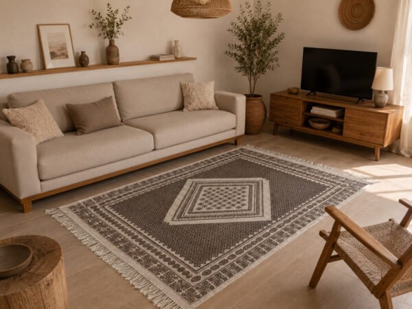 Tapis berbère de babar Algérie-Draga blanc et marron